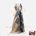 half floral printing half solid simple color women scarf